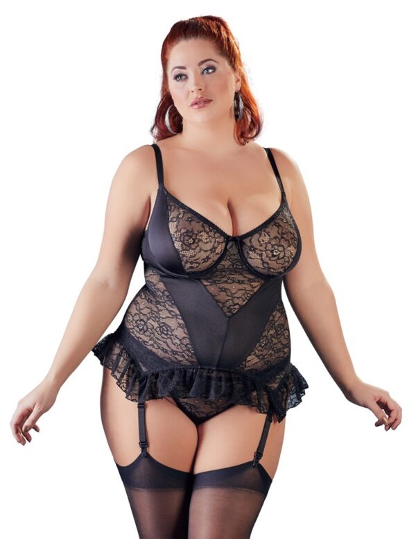 Gorset koronkowy z falbanką i paskami do pończoch 95E/XXL Cottelli Collection (E2) - obrazek 4
