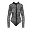 Flokowane body w panterkę z długimi rękawami S Leopard flock bodysuit with long sleeves (E3) - obrazek 5